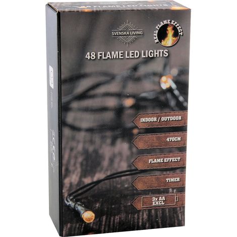 Flame Lights Lichterkette mit Timer - 48 LED / 470cm - Flammen Effekt Garten Deko Beleuchtung für Außen