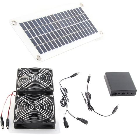 Kit Ventilateur Solaire 50W avec Panneau et Double Ventilateur d'Extraction pour Serre, Abri ou Poulailler