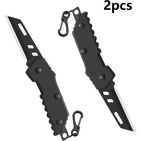 Lot de 2 couteaux de poche ultra-compacts pliants de 3,34 pouces, mini-cutter portable avec porte-clés pour les activités en plein air, à la maison ou au bureau, LT-014-Noir (1/5)