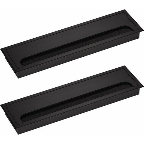 Rechteckige Kabelmanagement-Abdeckung 80 x 280 mm für die Montage in Schreibtischen, Kabelorganisator für Möbel, schwarz eloxiertes Aluminium, Kabeldurchführung, Kabelabdeckung, 2er-Pack (1/5)