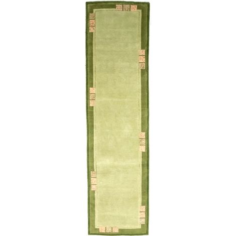 Tapis Népalais Mumbai - Tapis en laine - 140x70cm, Rectangular - 93% Laine vierge, 7% Soie - Noué main - Vert clair (1/5)