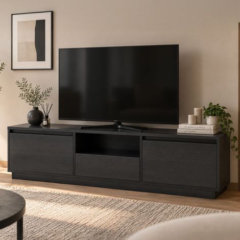 Dmora - Mobile porta TV Morrigan, Credenza da soggiorno, Armadio basso per TV, Base parete attrezzata, 160x30 h42 cm, Nero (1/5)