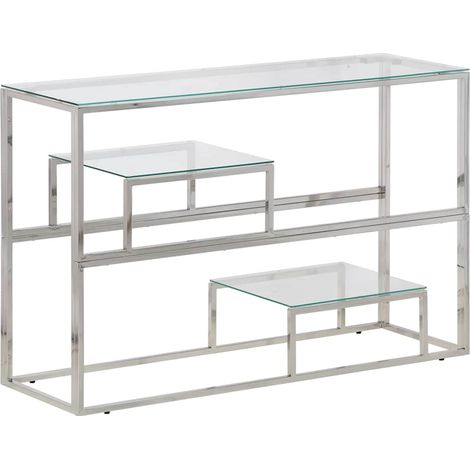 Vidaxl – Table console argentée 110x35x70 cm – Acier inoxydable et verre trempé – Design moderne et facile à nettoyer (1/5)
