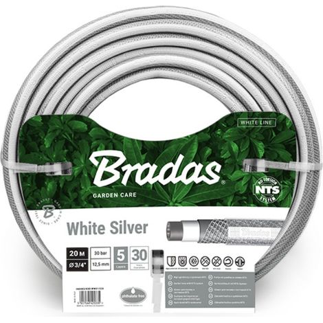 Gartenschlauch 3/4" 20m NTS knickfest verdrehungsfest Wasserschlauch WHITE SILVER WWS3/420 BRADAS 5366 (1/3)