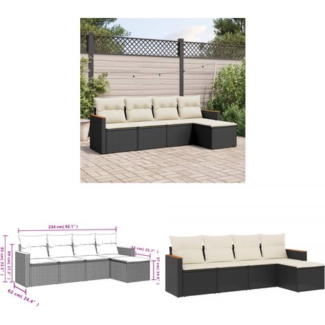 Salon de jardin 5 pcs avec coussins noir résine tressée - Salon De Jardin - Meuble De Jardin - Ensemble Salon Extérieur - Canapé Jardin - Résine Tressée - Home & Living (1/3)
