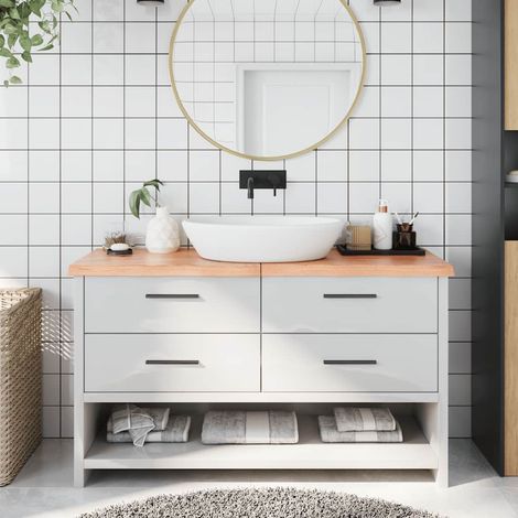 Comptoir de salle de bain marron 140x50x(2-4) cm bois traité