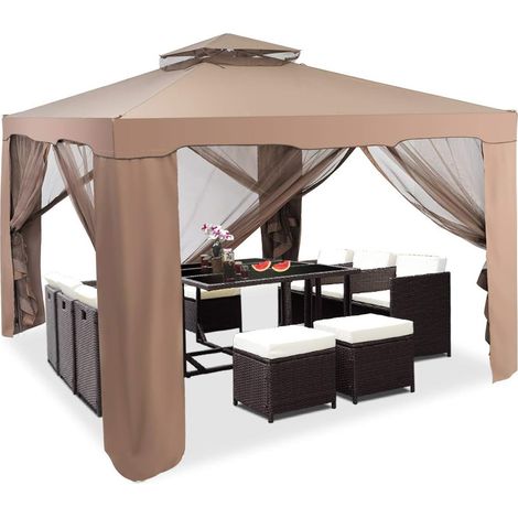 COSTWAY Carpa Mosquitera Plegable 300 x 300 x 200-265cm Pabellón de Jardín Gazebo Cenador para Fiesta Boda Camping (Marrón) (1/5)