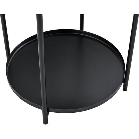 Runder Beistelltisch 2 Etagen, Metallrahmen, 42×52cm, Couchtisch mit Ablage, skandinavisch modern, schwarz/weiß (1/5)