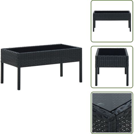 Vetro - vidaXL Tavolo da Giardino Nero 75x40x37 cm in Polyrattan - Acciaio