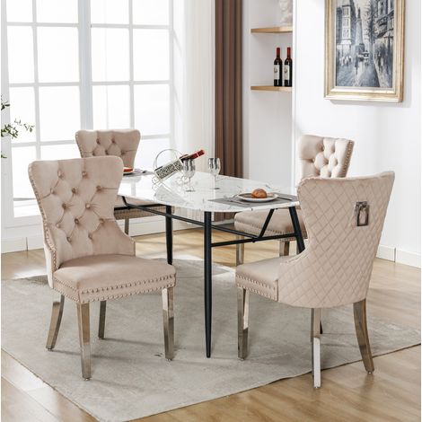 Sedia imbottita velluto con gambe in metallo beige OKMYHOME (1/5)