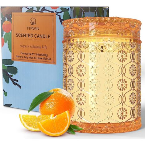 Bougie parfumée en verre, parfum Orange, cire de soja, 200g, plus de 50 heures de combustion