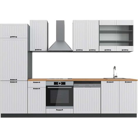 Küchenzeile Fame-Line, Weiß Landhaus/Anthrazit, 300 cm , AP Eiche, Vicco (1/5)