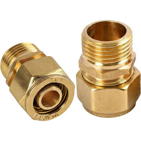 Lot de 2 Raccords à Vis pour Tuyaux 16 mm x 1/2" avec Bague de Serrage en Laiton, Raccords de Transition Étanches pour Tubes Aluminium, Multicouche, Cuivre, Installation Facile (1/5)