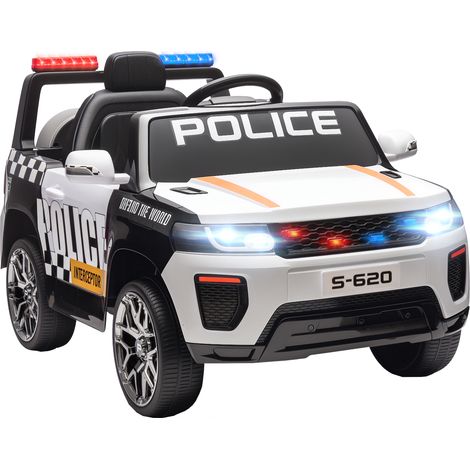 AIYAPLAY coche eléctrico para niños de policía con motor doble, mando a distancia 2,4 g, suspensión 4 ruedas, sirena, faros led, puerto usb, bluetooth
