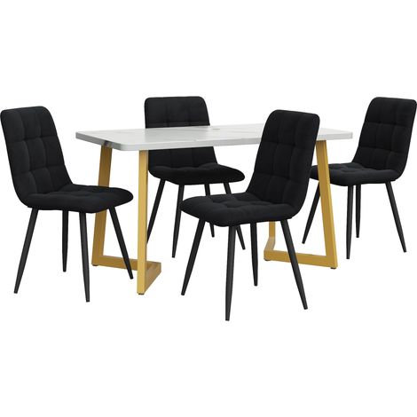 Ensemble de salle à manger 5 pièces avec table rectangulaire 117 cm et 4 chaises en velours noir, pieds dorés (1/5)