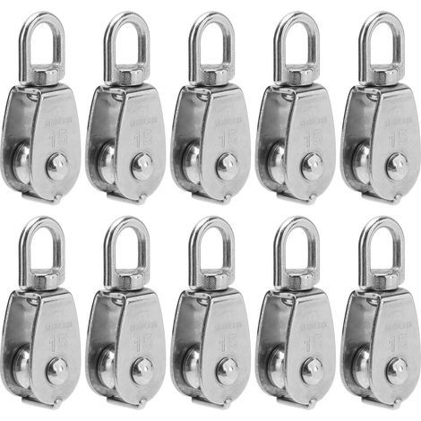 Bloc de grue à poulie unique, 10 pièces, câble métallique en acier inoxydable, crochet de levage, roue de remorquage suspendue M15 (1/5)