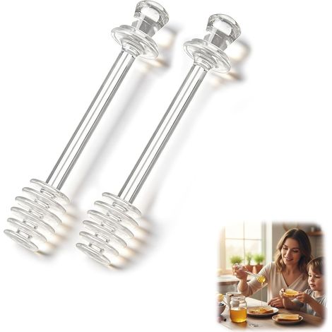 Lot de 2 Mini cuillère à miel transparente de 15 cm, cuillère à miel, bâton mélangeur de sirop pour cuisine, pot de confiture, bruine, cadeaux de fête