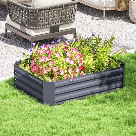 Parterre haute en acier galvanisé, parterre de jardin, jardinière, jardinière, 120 x 90 x 30 cm, gris foncé (1/5)