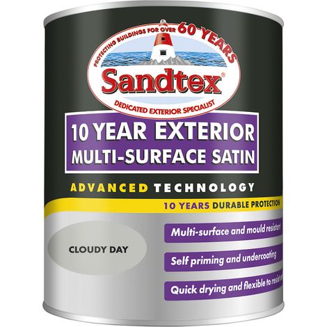 Sandtex 10 Year Exterior Multi Surface Satin - Cloudy Day - 750ml