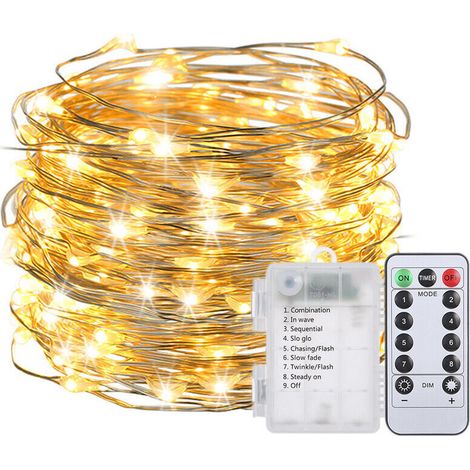 10M / 32.8Ft 100 LED Battery Box String Lights, 8 Light Effect Modes with Remote Control, IP44 Waterproof, Warm White, Single Pack (1/5)