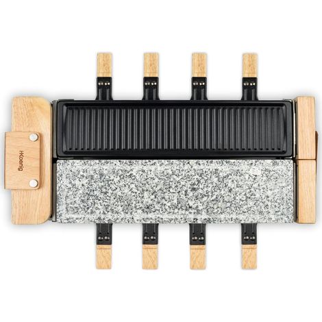 Appareil à Raclette 8 Personnes WOD360, fromage, Fondue, Pierre Granit et Bois Naturel, Socle Pivotant à 180°, Plaques Amovibles, Accessoires 8 Poêlons et 8 Spatules, 1400 W (1/5)
