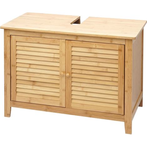 Meuble sous évier HWC-B18, meuble sous vasque, armoire, salle de bain, bambou 60x80x40cm (1/5)