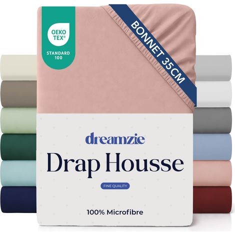 Drap Housse 180x200cm Rose Clair Grand Bonnet 35cm (1/5)