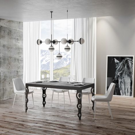 Tavolo allungabile a 264 cm gambe e telaio antracite piano Cemento KARAMAY Evolution 160 cm (1/3)