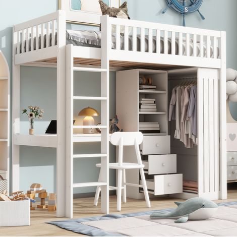 Bett Schlafplatz Schreibtisch 90x200 mit Stauraum OKMYHOME (1/5)