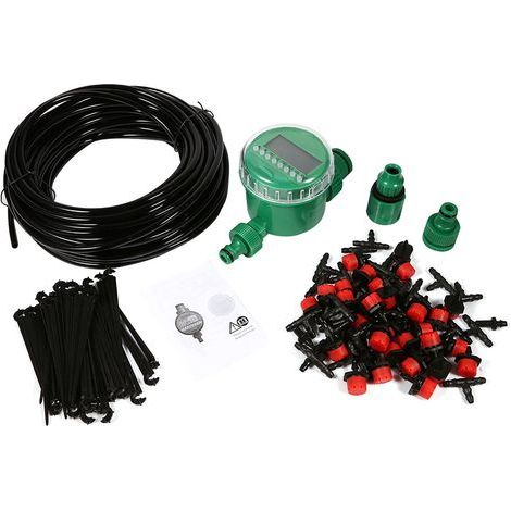 Kit d'arrosage goutte à goutte automatique 20m avec programmateur, système de micro-irrigation pour plantes et jardin, tuyau et goutteurs inclus (1/5)