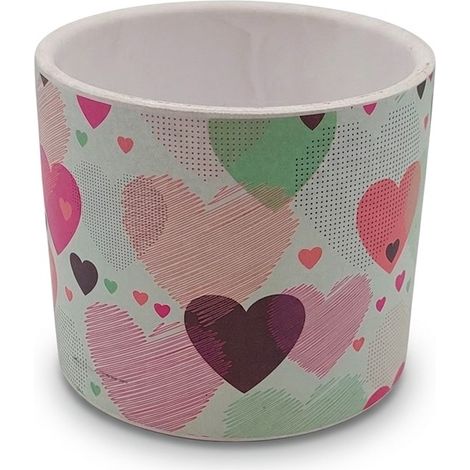 CACHE-POT-CYLINDRIQUE-MOTIFS-COEURS-D12-H10.5CM-AVEC-PATINS-DE-PROTECTION-VOIR-PHOTOS (1/4)