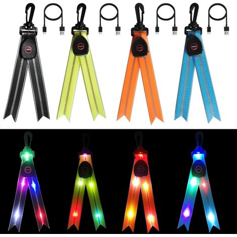 Striscia luminosa per zaino con 4 LED lampeggianti - ricaricabile tramite USB - catarifrangente lampeggiante - luce di sicurezza impermeabile - per zaini (1/5)