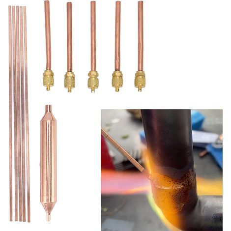 Kit di riparazione per refrigerazione: filtro per essiccatore + valvola di servizio + asta in rame fosforoso - [5 pezzi] Filtro (rame, 5,1 pollici), [5] valvole di accesso, [5] aste (10 pollici) (1/4)