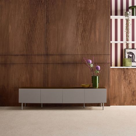 Meuble TV métal et décor bois 4 portes 180cm gris et noyer - Ashton