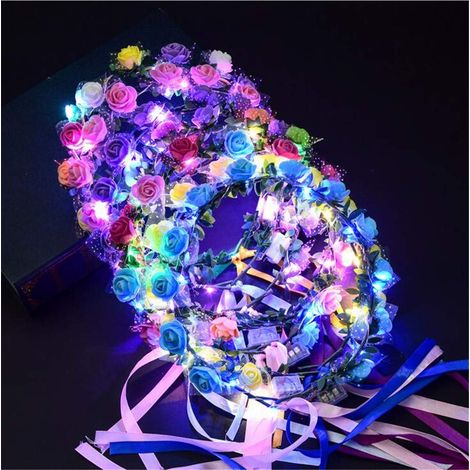 Couronne De Fleurs Lumineuse - Guirlande À Led Pour Cheveux - Diamètre 17 Cm - 5 Pièces - Mode Clignotant Réglable - Pour Fêtes Et Célébrations (1/5)