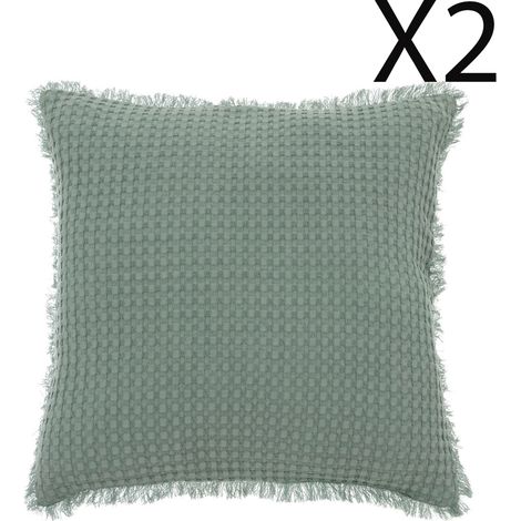 Lot de 2 coussins en coton coloris vert Céladon - Longueur 45 x Profondeur 10 x Hauteur 45 cm -PEGANE- (1/3)