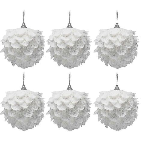 Boules de Noël blanches à paillettes scintillantes - Lot de 6 décorations brillantes pour sapin (1/5)