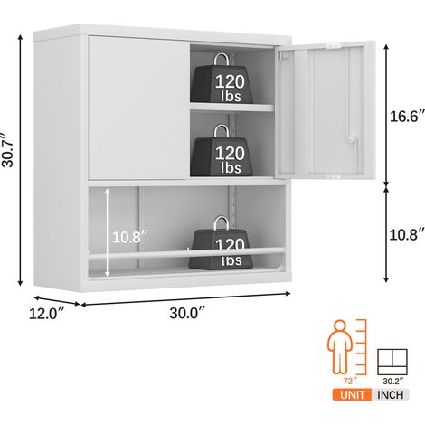 MEUBLIV Armario de pared metálico 76 x 31 x 78 cm blanco - 2 puertas con cierre (1/5)