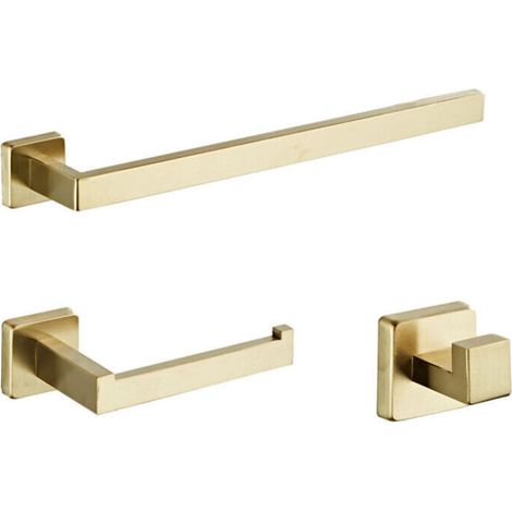 3-teiliges Badezimmer-Zubehörset in gebürstetem Gold zur Wandmontage, inklusive Handtuchring, Toilettenpapierhalter, Bademantelhaken, Ba199Set-3Bg1 (1/4)