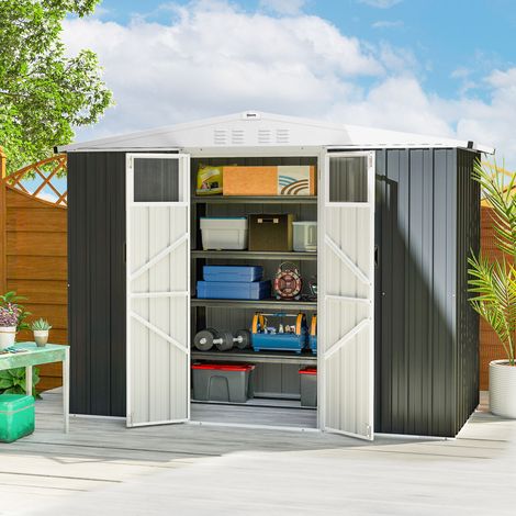 Abri de jardin en métal 2.7 m² avec fenêtre. 4 évents et porte verrouillable. 246 x 117 x 180 cm. gris