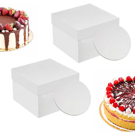 Lot de 2 boîtes à gâteaux Relaxdays, avec plateaux, 30x30x30 cm, boîte haute pour mariage/anniversaire, carton blanc (1/5)