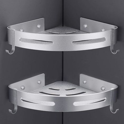 Lot de 2 Etagère Douche d'angle sans Perçage Rangement Salle de Bain Douche Accessoire Salle de Bain Support Porte Savon Douche Aucun Antirouille en Aluminium Avec Crochets Argent (1/3)
