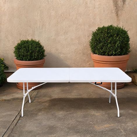 Table pliante de jardin blanche 244 cm en acier et plastique 135 (1/5)