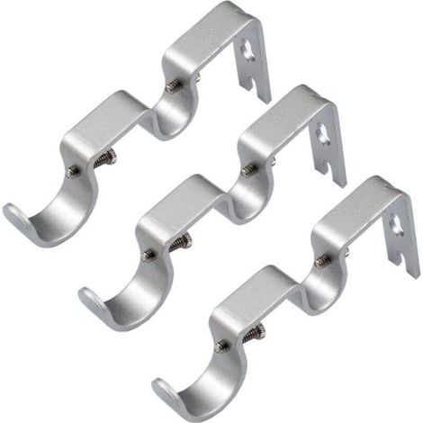 Support De Tringle À Rideau Robuste Support De Tringle Double Tringle De 1 "Et 5/8", Non Réglable, Ensemble De 3.-Argent (1/5)