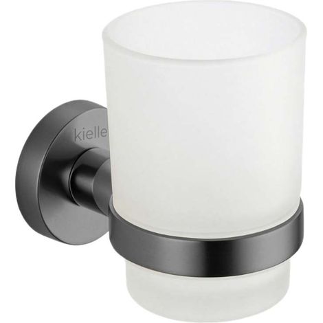 kielle Oudee - Vaso para cepillos y pasta de dientes con soporte, vidrio esmerilado/gris plomo 40002027 (1/5)