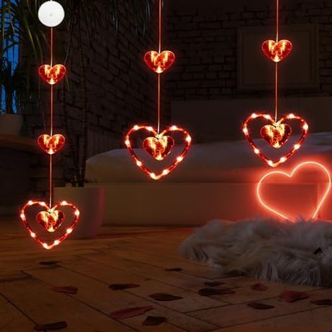 3stk Led Herz Valentinstag Deko Rot Lichterkette Herzen Zum Aufhängen Batteriebetrieben Lichterherz Fensterbeleuchtung Ganzjährig Dekorationen für Valentinstag Hochzeit Weihnachten