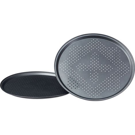 Lot de 6 plaques de cuisson pizza, perforées, antiadhésif, diamètre 29 cm, four, anthracite (1/5)