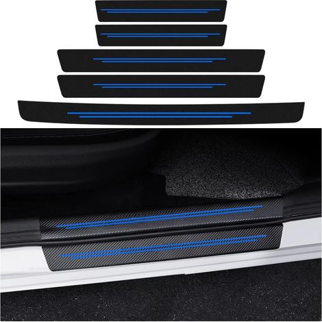 5 Pièces Autocollants De Protection En Fibre De Carbone, Protection Seuil Porte Voiture, Carbone Fibre Film Protecteur Seuil Porte Voiture Accessoires Auto Universel(Bleu) (1/5)