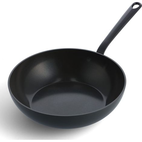Poêle wok 28 cm/3,6 litres en céramique anodisée dure, sans PFAS, sans induction, sans risque pour le lave-vaisselle, sans risque pour le four, noir (1/5)
