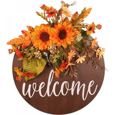 Guirlande Automne - Guirlande Porte Simulée Tournesol Chrysanthème - Décoration Intérieure Extérieure pour Fête de la Récolte Noël Action de Grâce - 35 x 30 cm - 1 Pièce (1/5)